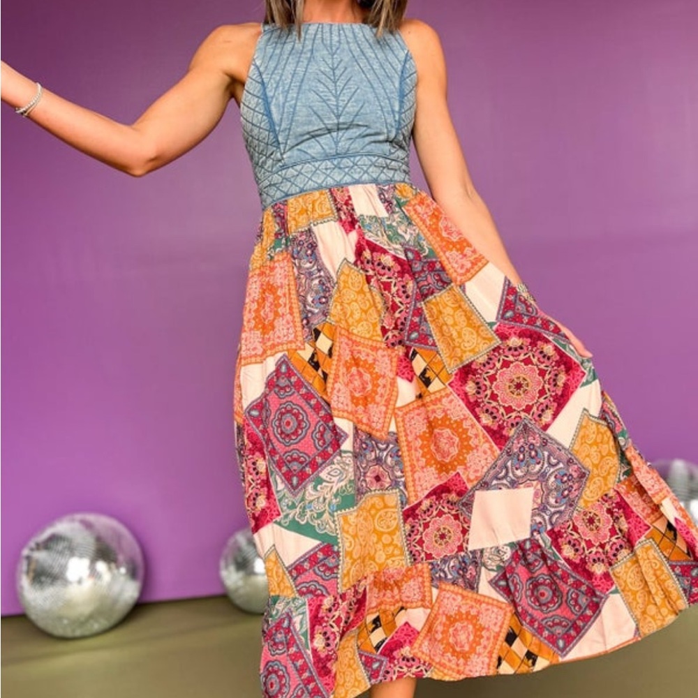 Patchwork Multicolor Midi Skirt